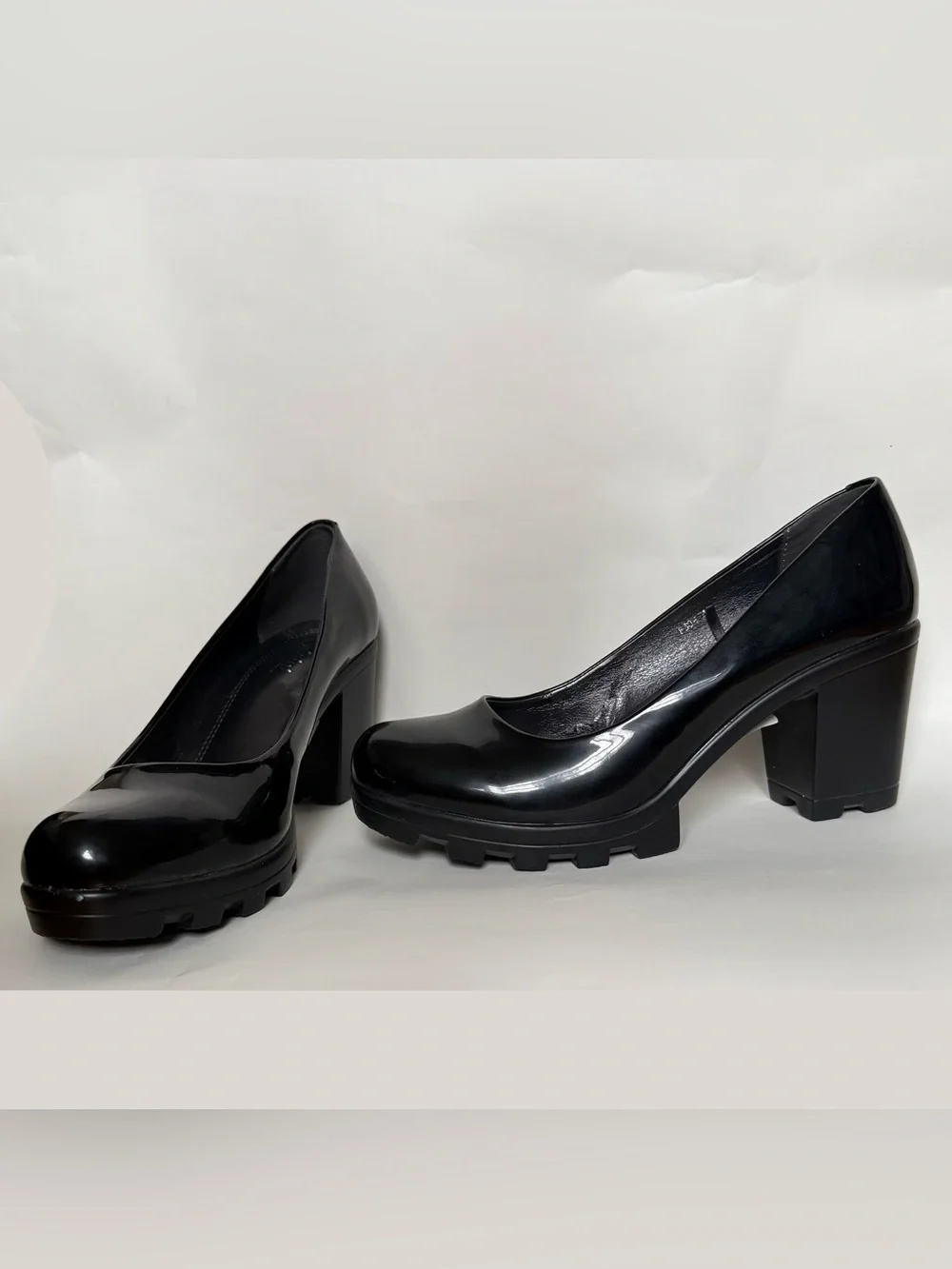 Shiny Chunky Black Heels